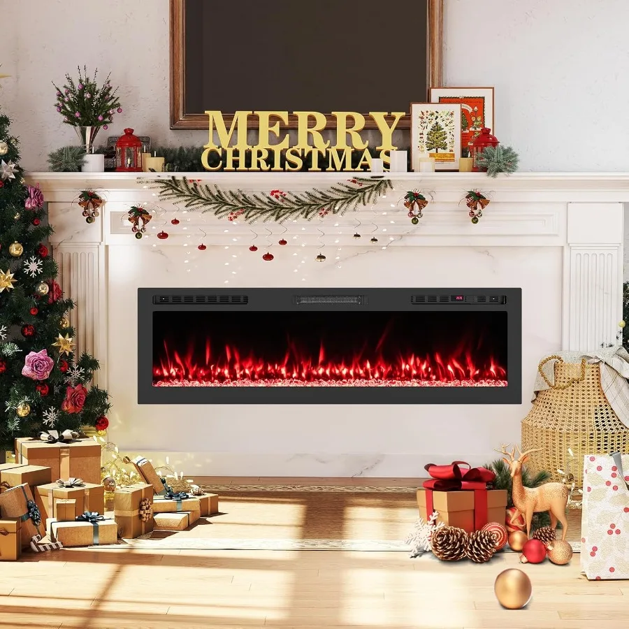 Smart WiFi Electric Fireplace 60-inch Wide Wall Mounted Recessed Heater with Alexa Google Assistant Remote APP Control 750W 150