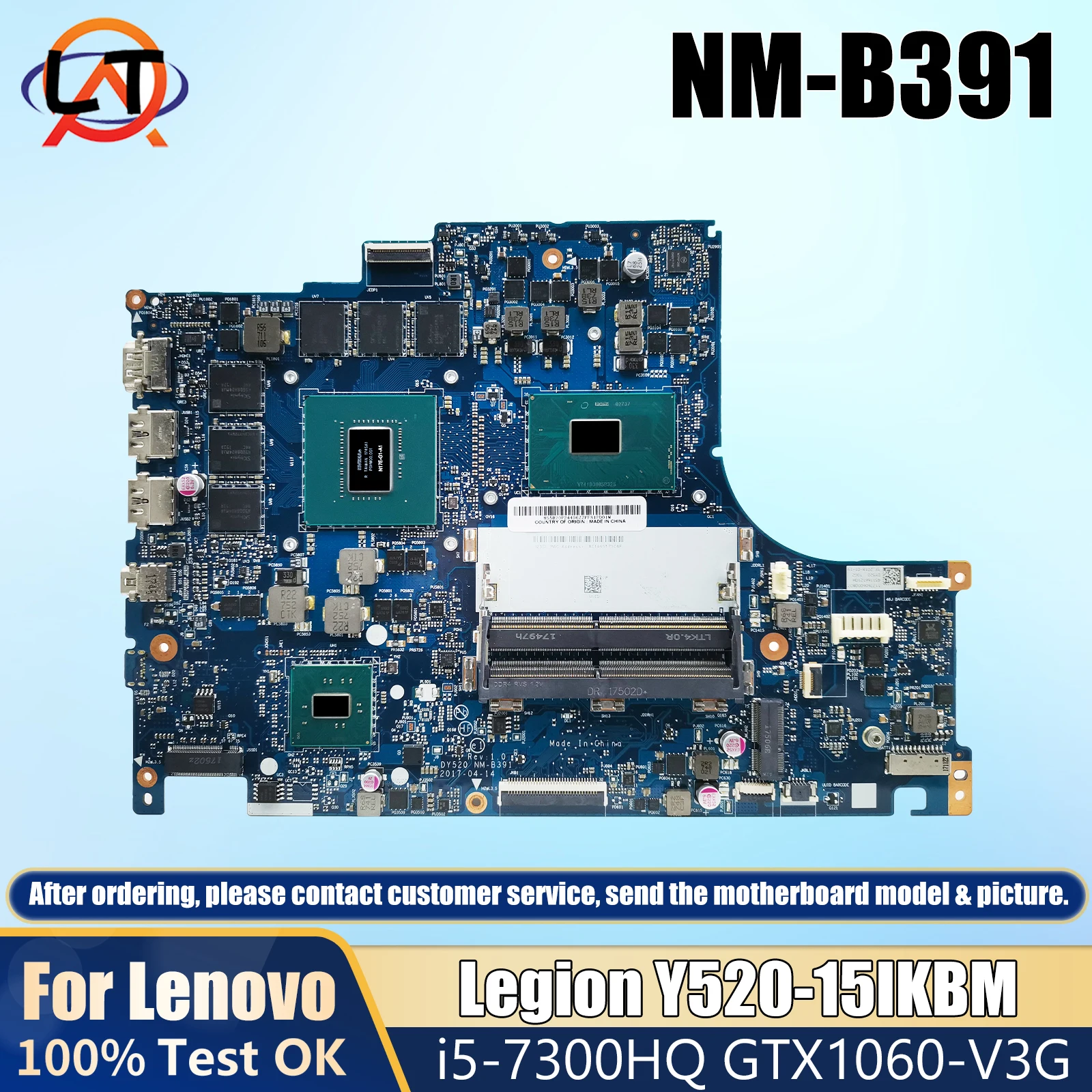 For Lenovo Legion Y520 Y520-15IKBM Laptop Motherboard With CPU i5-7300HQ GTX1060-V3G BY520 NM-B391 FRU 5B20P24353 100% Test