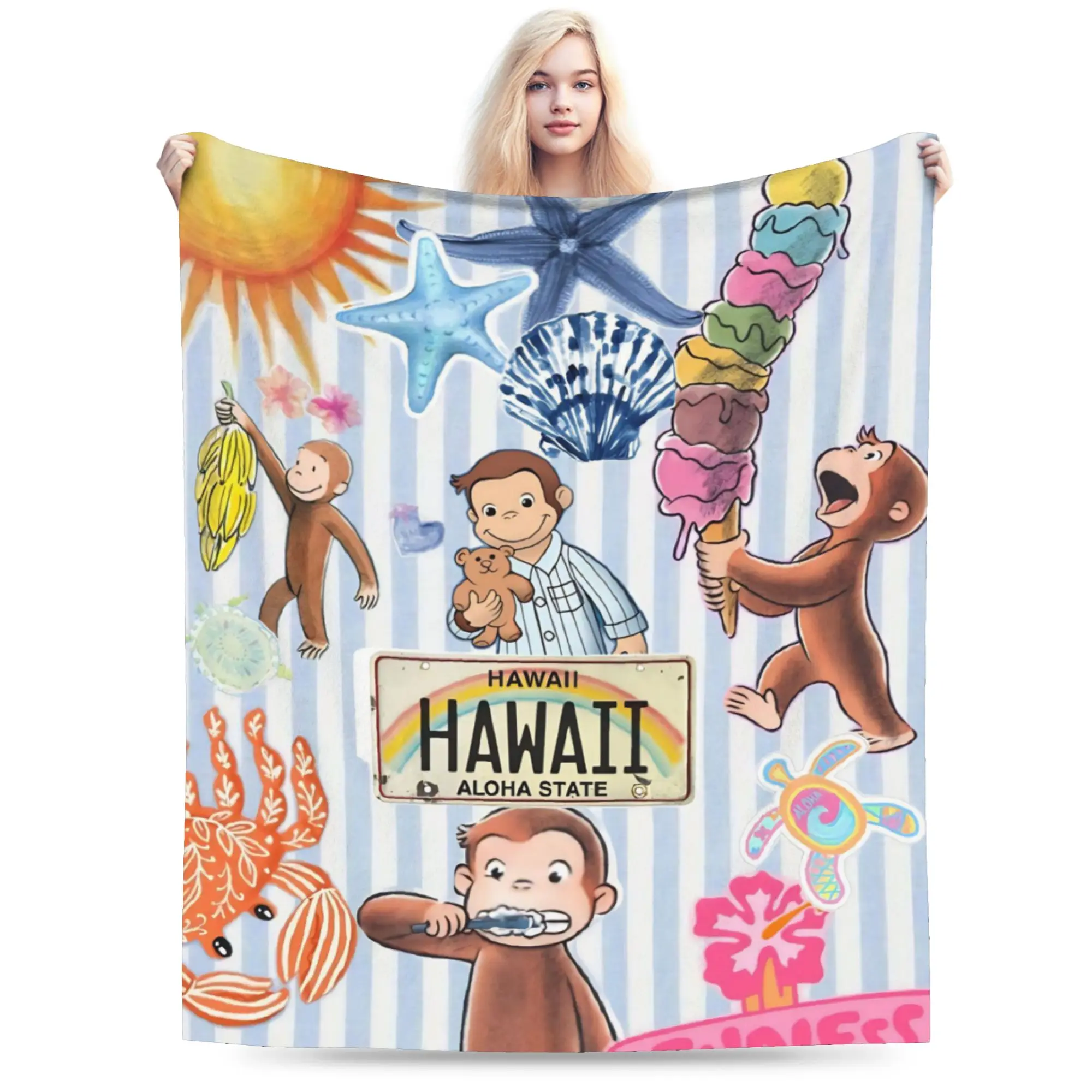 Curious George African Monkey  Blanket Warm Cozy Fluffy  Throw Blankets for Sofa 50x60 Inch Multi-size Bedspreads