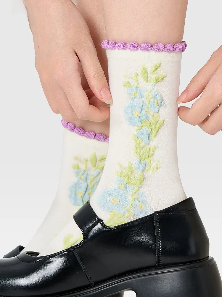 Calcetines JKN Retro Emed para Mujer, Medias de Algodón sin Borde, Transpirables y Absorbentes de Humedad, para Uso Casual, Novedad de Verano