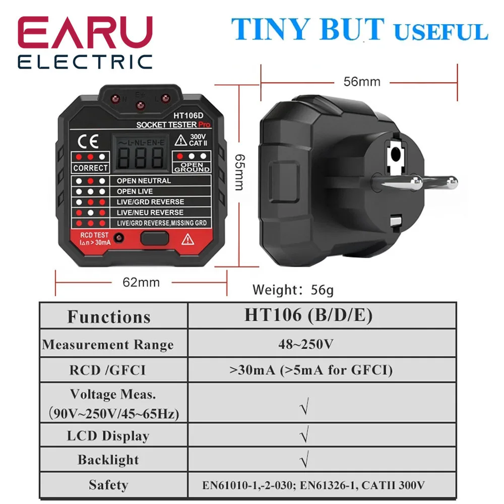 Imagem -02 - Reino Unido da ue Eua Ht106b Ht106d Ht106e Soquete Tester Teste de Tensão Soquete Detector ue Reino Unido Plug Zero Linha Plug Terra Polaridade Verificação Fase