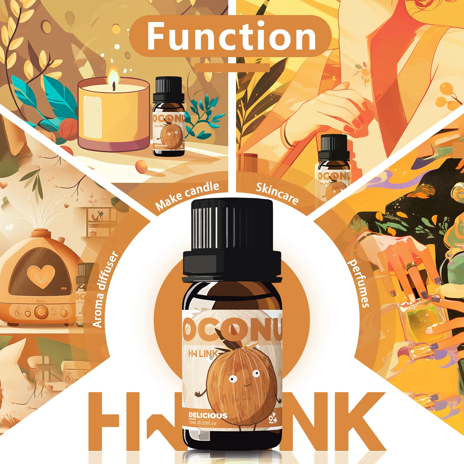 10ml Coconut Essential Oils Noix De Coco Parfun Essential Oils Coco Perfumes Skin Care Massage Body Oil For Candle, Aromatherapy