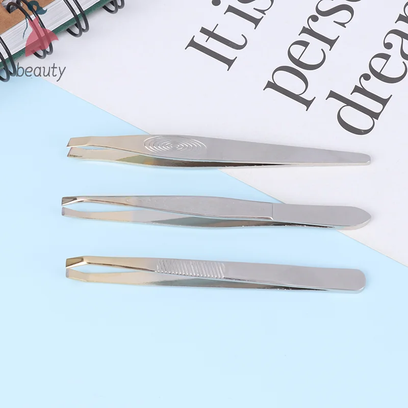 1PCS Eyebrow Tweezers Facial Hair Removal Clip Stainless Steel Flat Slant Tip Eyebrow Eyelash Makeup Tweezer Beauty Tools