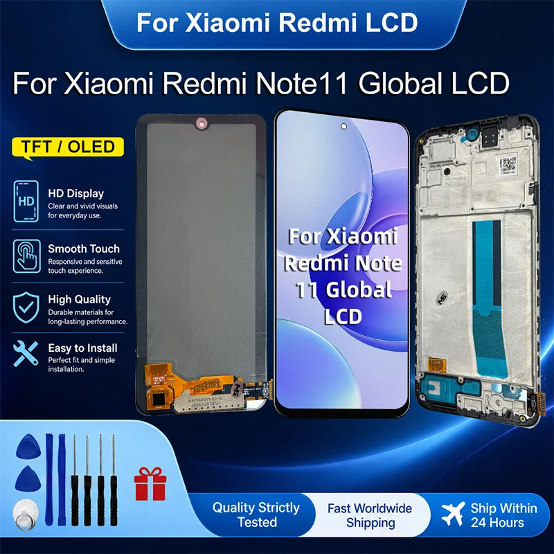 6.43'' OLED For Xiaomi Redmi Note 11 Global Screen Touch Panel Digitizer For Redmi Note 11 Global LCD Display Replacement Parts