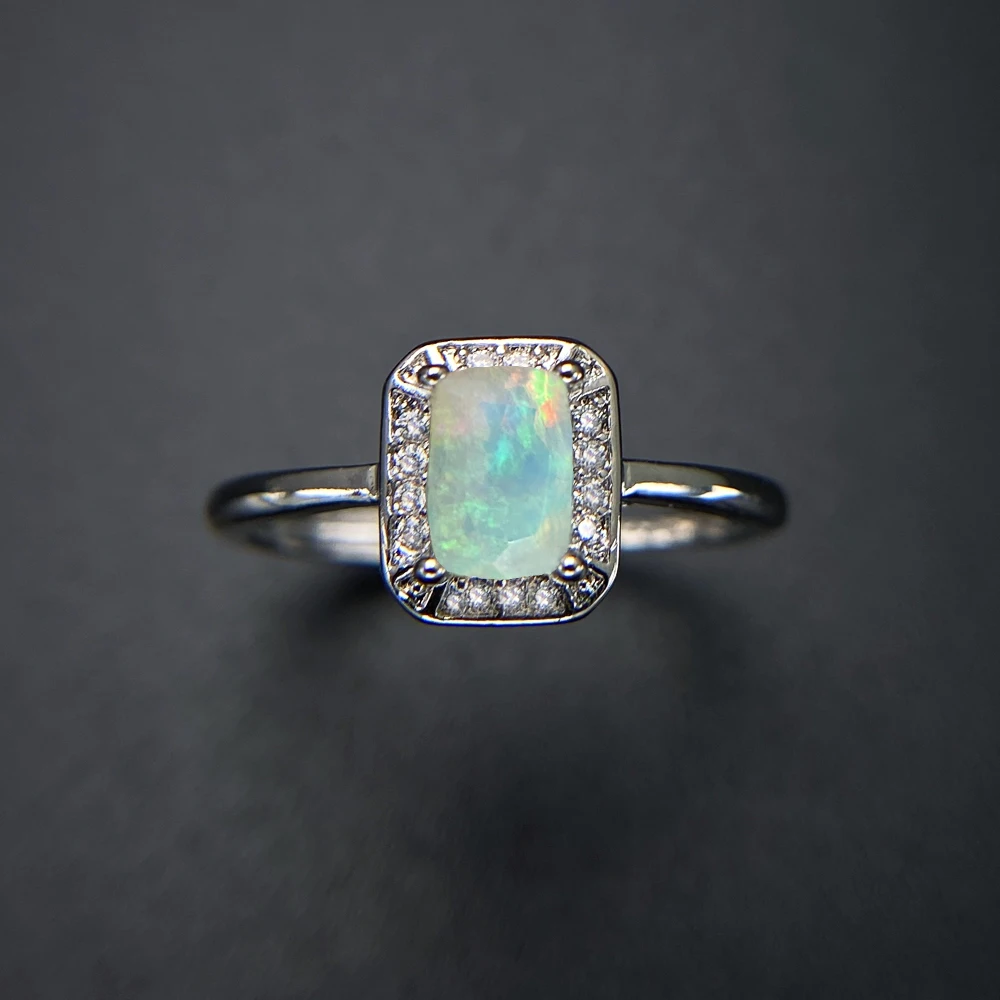 

Trendy Natural Ethiopia Opal Adjustable Rings Gemstone Oct 4*6mm for Women Lady Party Wedding Fine Jewelry Gift