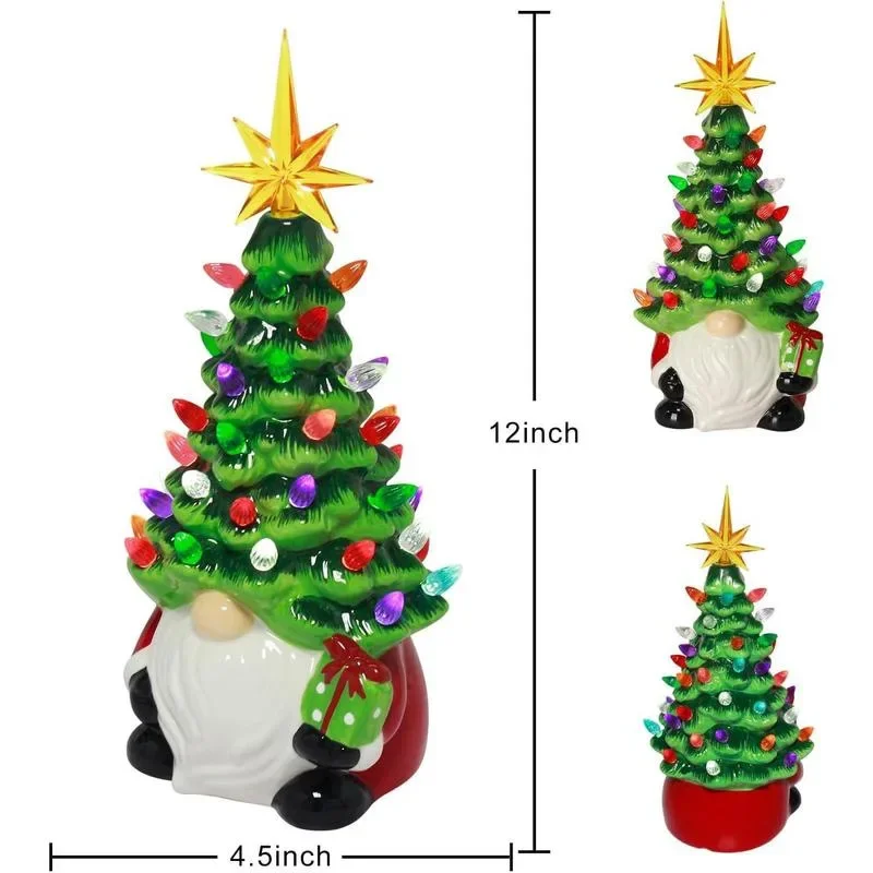 Weihnachtsbaum-Nachtlichter, leuchtende Zwergfiguren aus Kunstharz, Kunsthandwerk, Desktop-Dekoration, batteriebetrieben