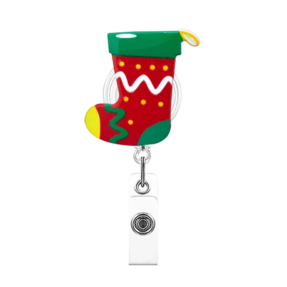 Acrylic Christmas Badge Reel Santa Claus Gingerbread Retractable Badge Holder Cartoon Xmas Decoration ID Card Holder Name Card
