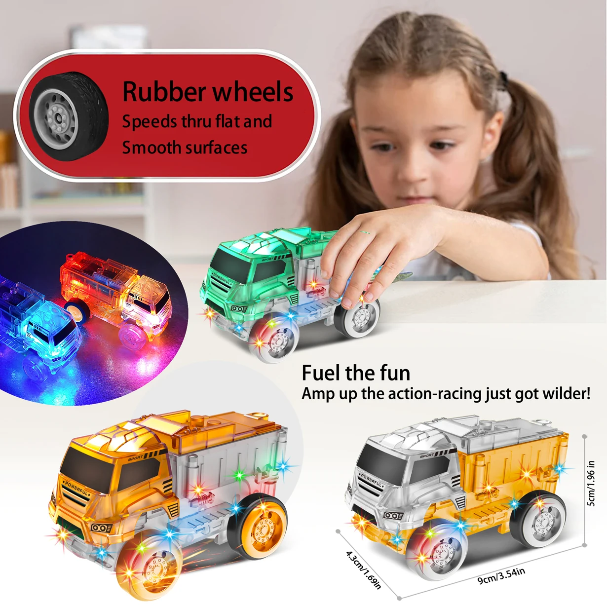 Tracks Cars Replacement-LED Flashing Light Light-Up Magic Cars for Tracks Compatible with Glow in the Dark Toy Cars