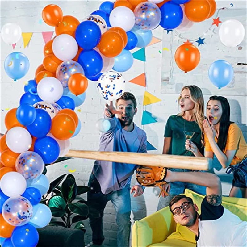 Blue Orange Balloon Garland Boy Baptism Ballon Arch Kit White Confetti Balloons Baby Shower Birthday Wedding Party Decorations