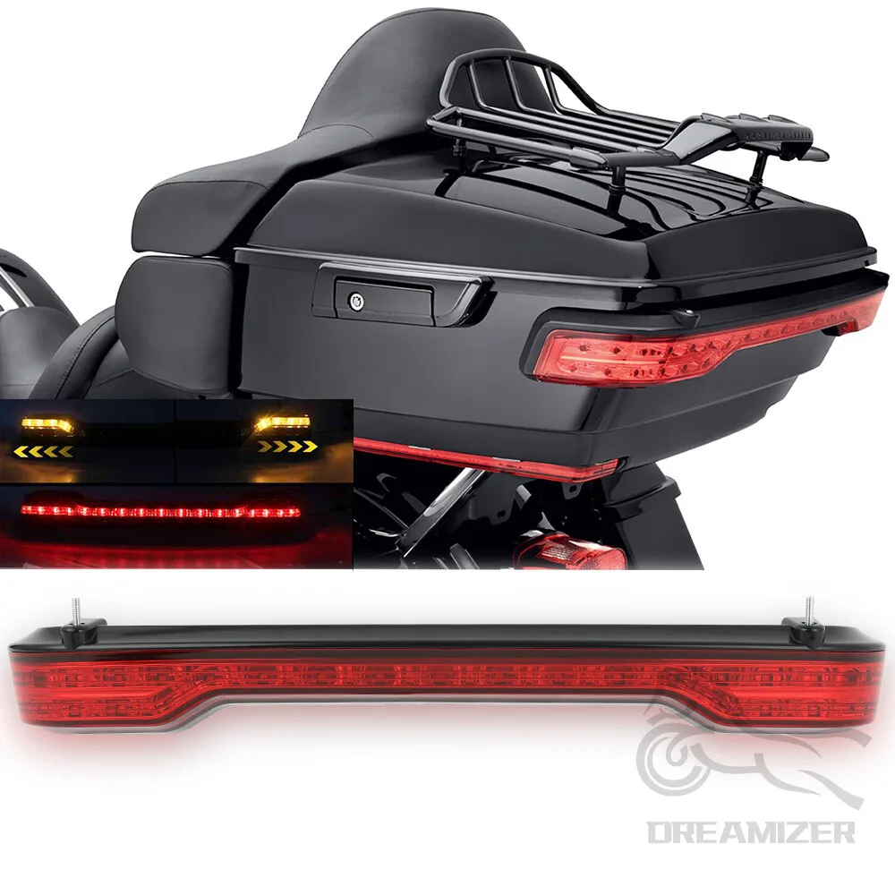 

Motorcycle LED Rear Tour-Pak King Tour Pack Brake Turn Tail Lamp Light Red For Harley Touring 2014-2019 Tri Road Glide