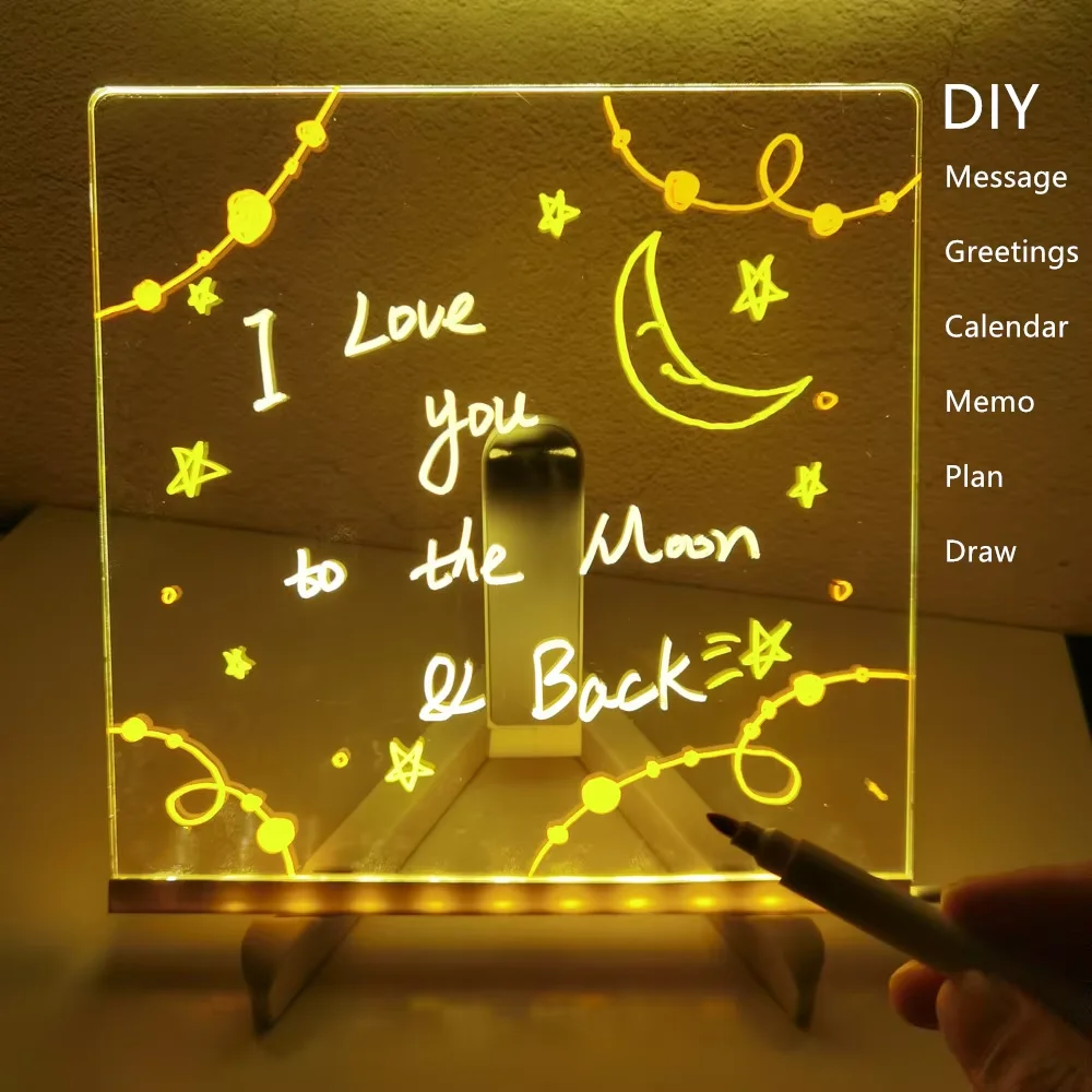 Lámpara LED personalizada, tablero de mensajes acrílico, tablero de notas, dibujo para niños, luz nocturna borrable para dormitorio, regalo de