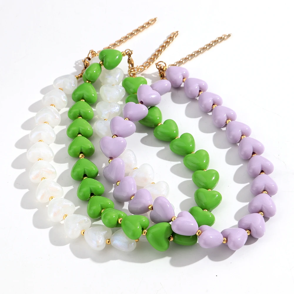 Neue Trendige Acryl-Herz Perlenkette für Frauen Bunte Harz-Liebeskette Valentinstag Schmuck Geschenk – Detail 2