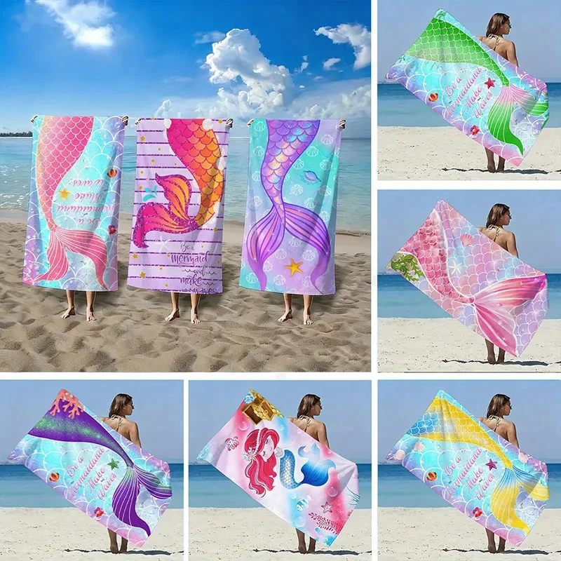 Beautiful Mermaid Tail Printed Beach Towel Microfiber Soft Quick-Drying Large Bathtowel Thin Wool Absorbent Towels for Seaside