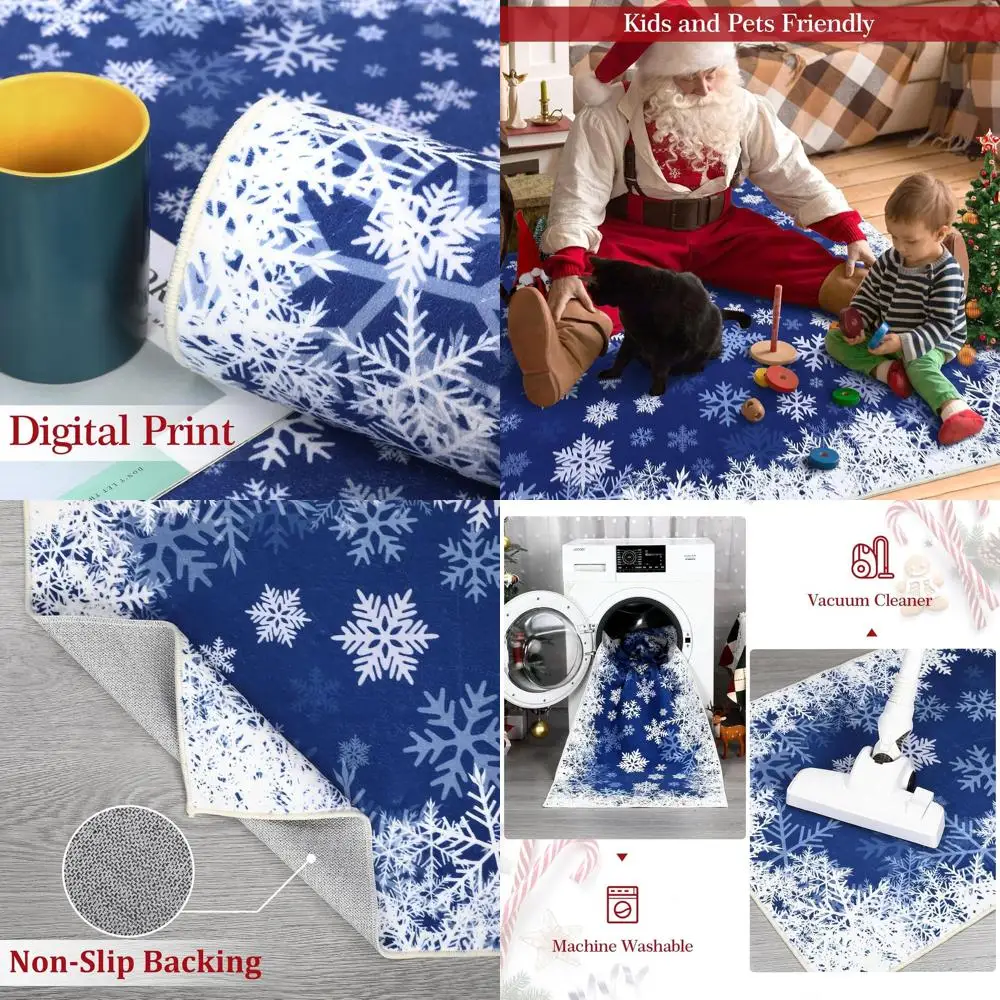 

5x7 Blue Snowflake Winter Rug with Non-Slip and Stain-Resistant Features for Christmas Decor