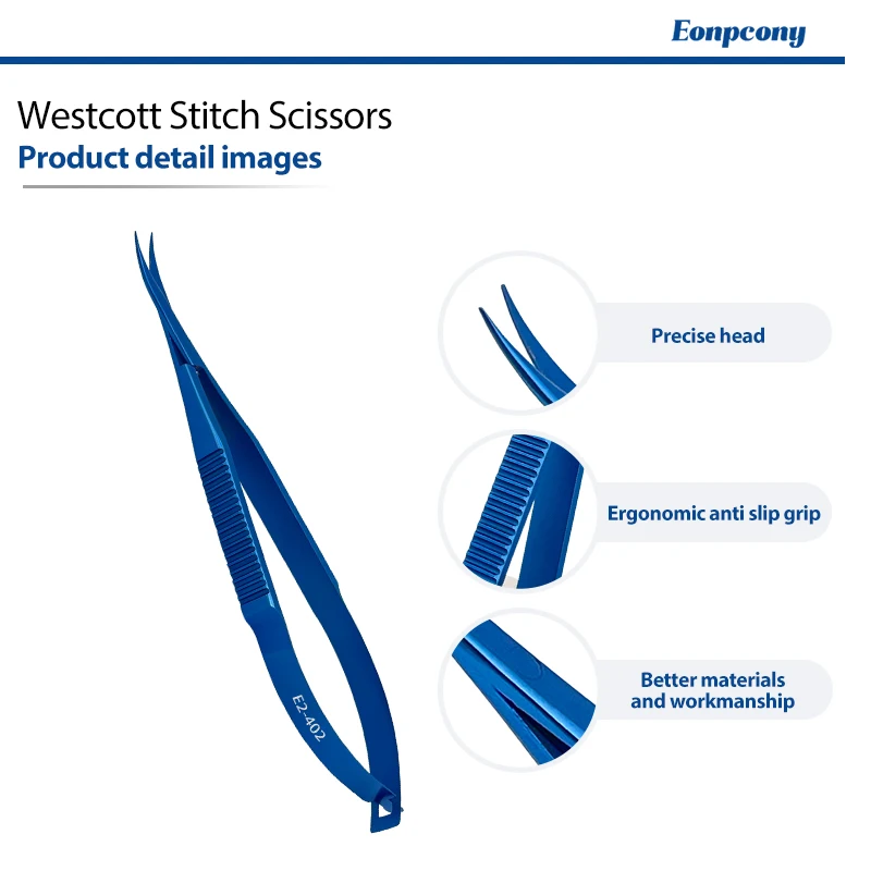 Titanium Alloy Westcott Stitch Scissors Curved Sharp Tip Ophthalmic Micro Suture Surgical Cutting Instruments