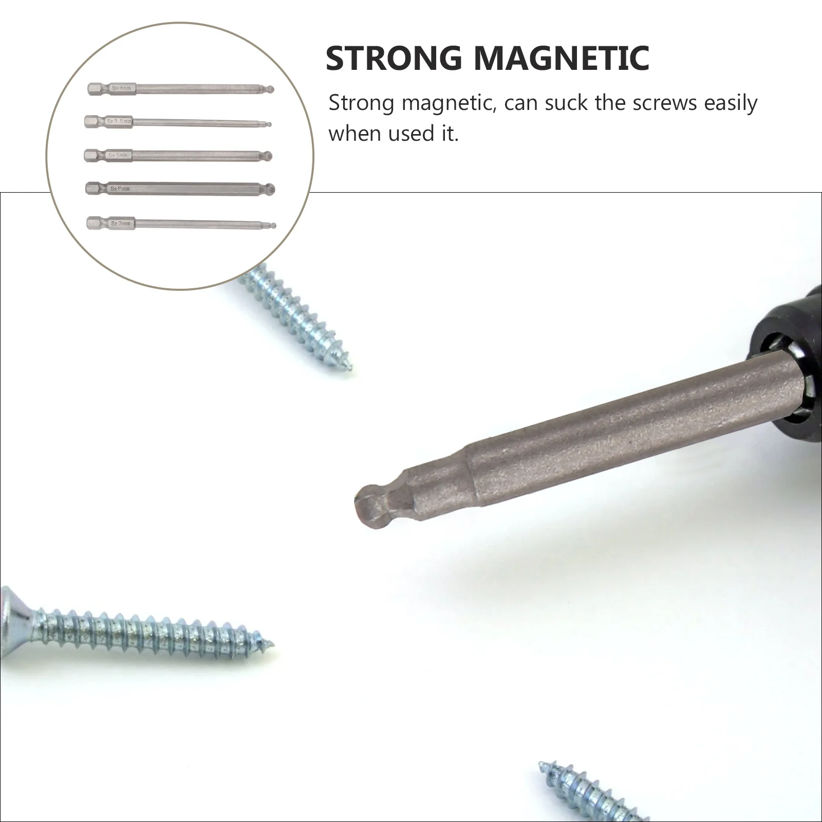 

5 pcs Ball Screwdriver Bits 2.5Mm 3Mm 4Mm 5Mm 6Mm 100Mm Length High-Quality Steel Magnetic Hex Shank For Electric Hand