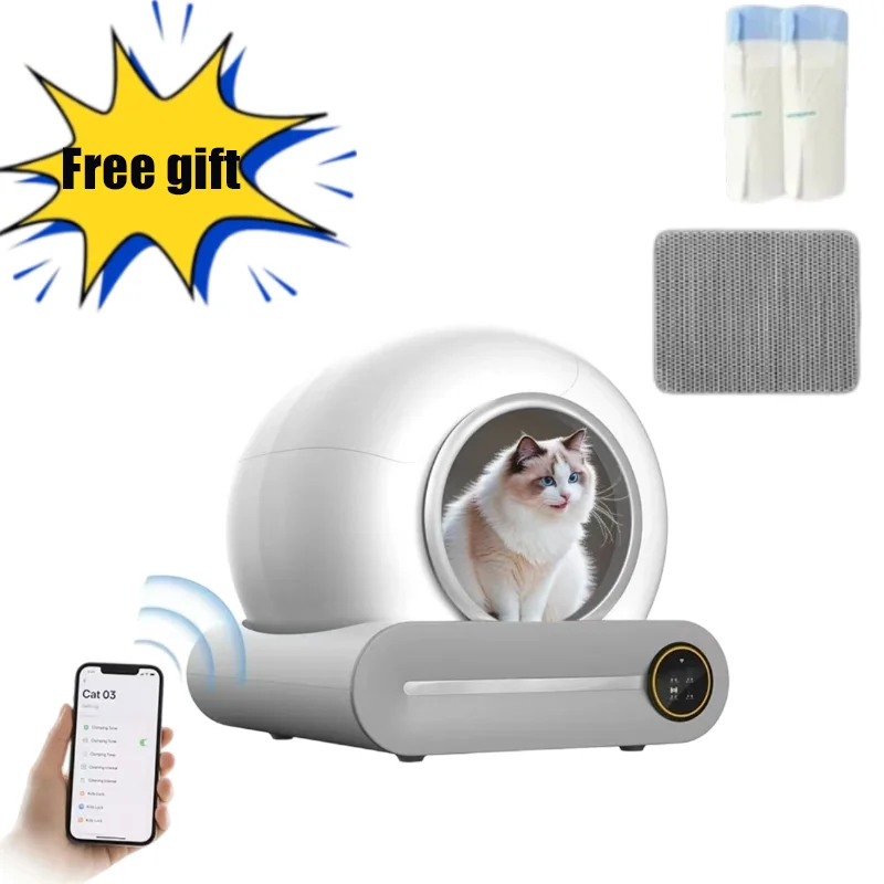 Cabine de toilette intelligente pour chat, 65l, avec contrôle par application et poubelle automatique de voyage pour chat, bac à litière automatique pour chats