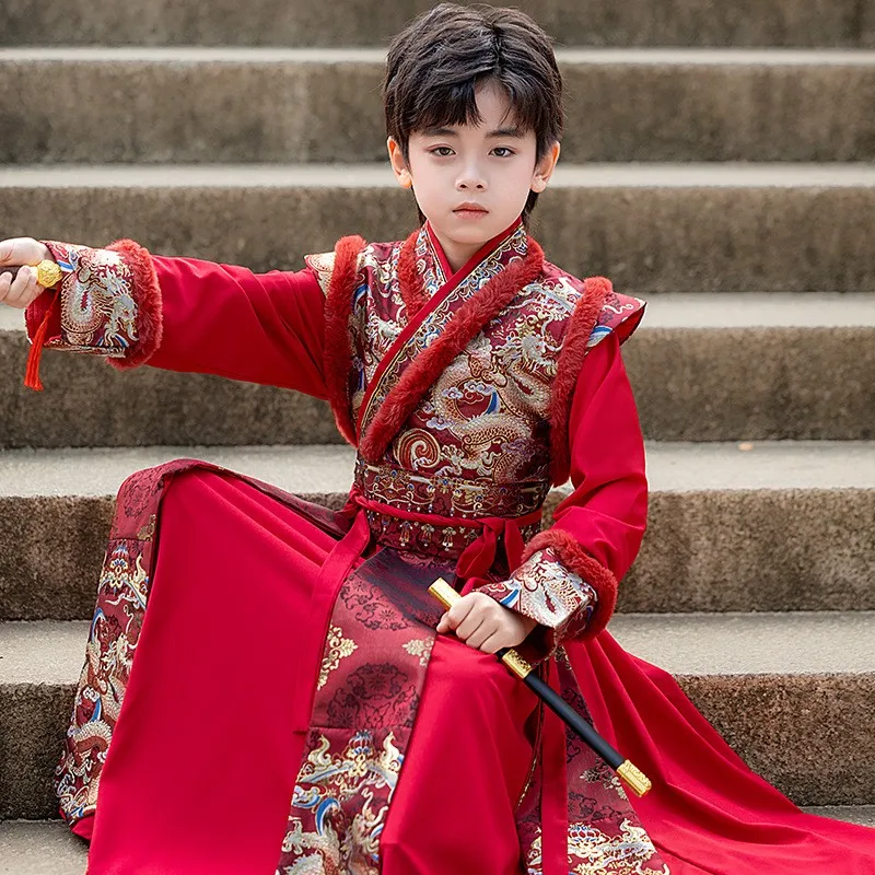 Nuovo inverno tradizionale cinese Hanfu bambini ragazzo martiale samurai cavaliere costume da festa bambini vestito Tang esibirsi abiti Cosplay