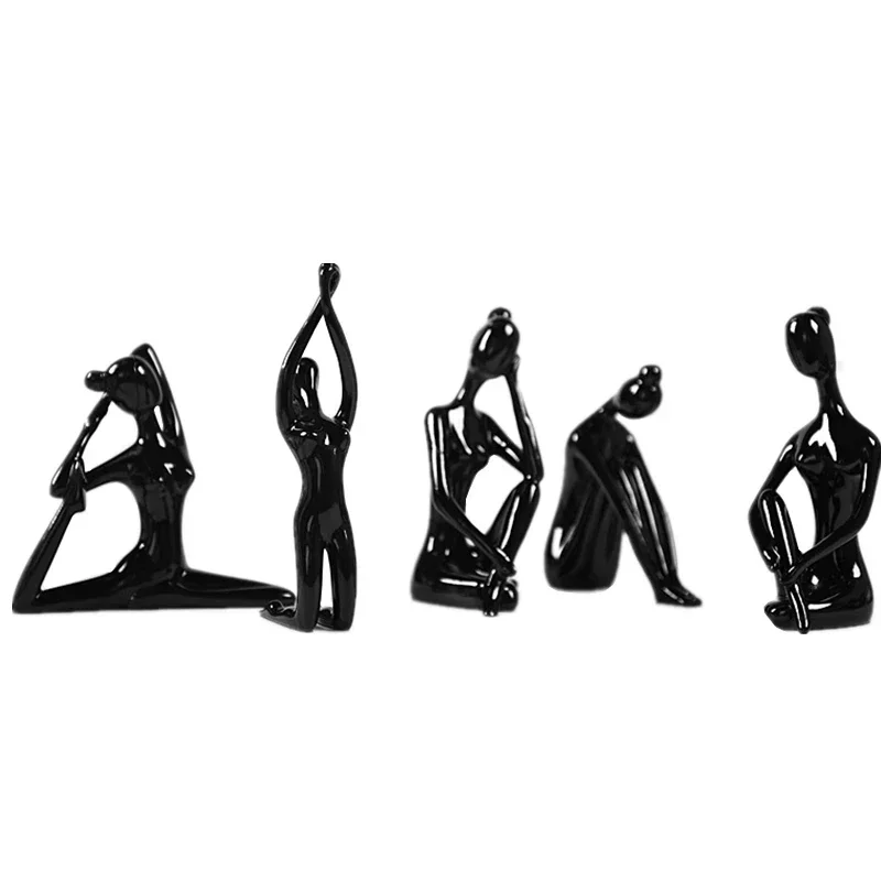 

VILEAD 11 Style Resin Girl Yoga Figurines Abstract Black White Yoga Woman Model Modern Miniatures for Office Vintage Home Decor