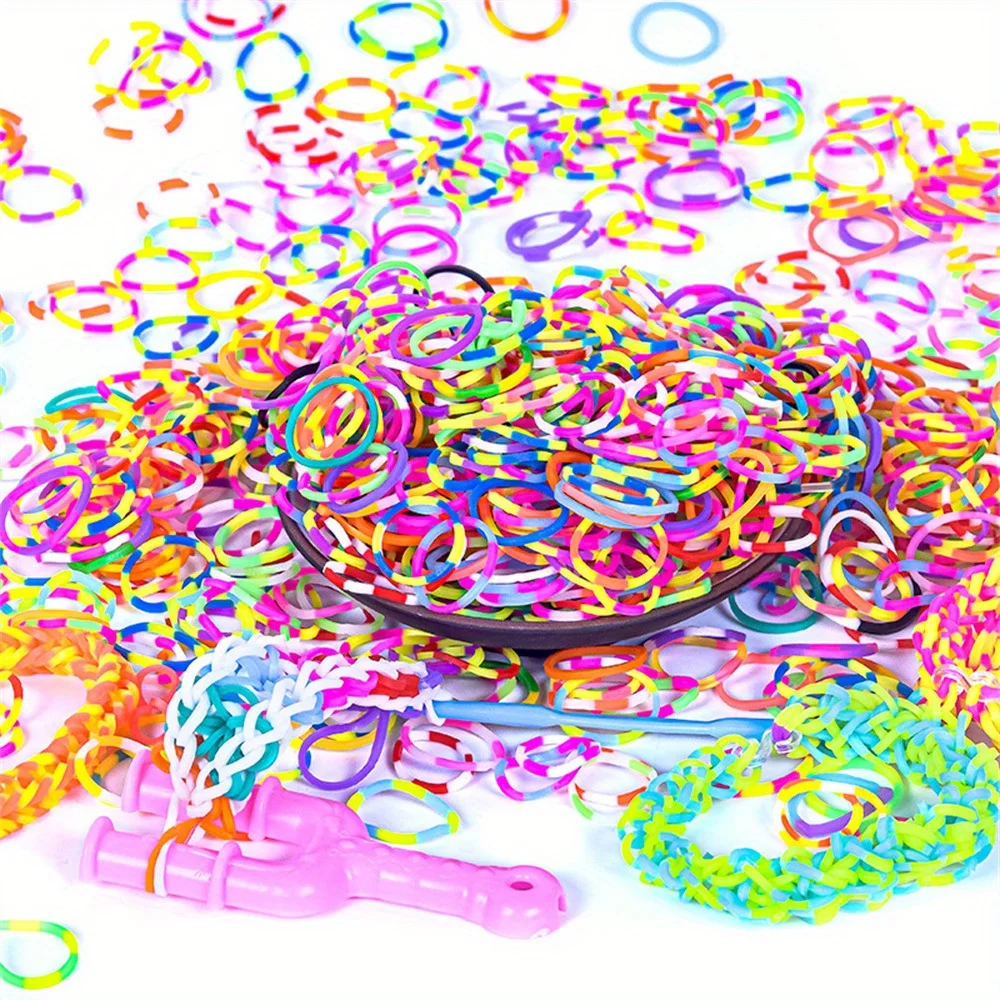 600Pcs Color Rubble Loom Bands Bracelets Kit Girl Gift Elastic Weaving Lacing Craft DIY Jewelry Making Accessories Supplies