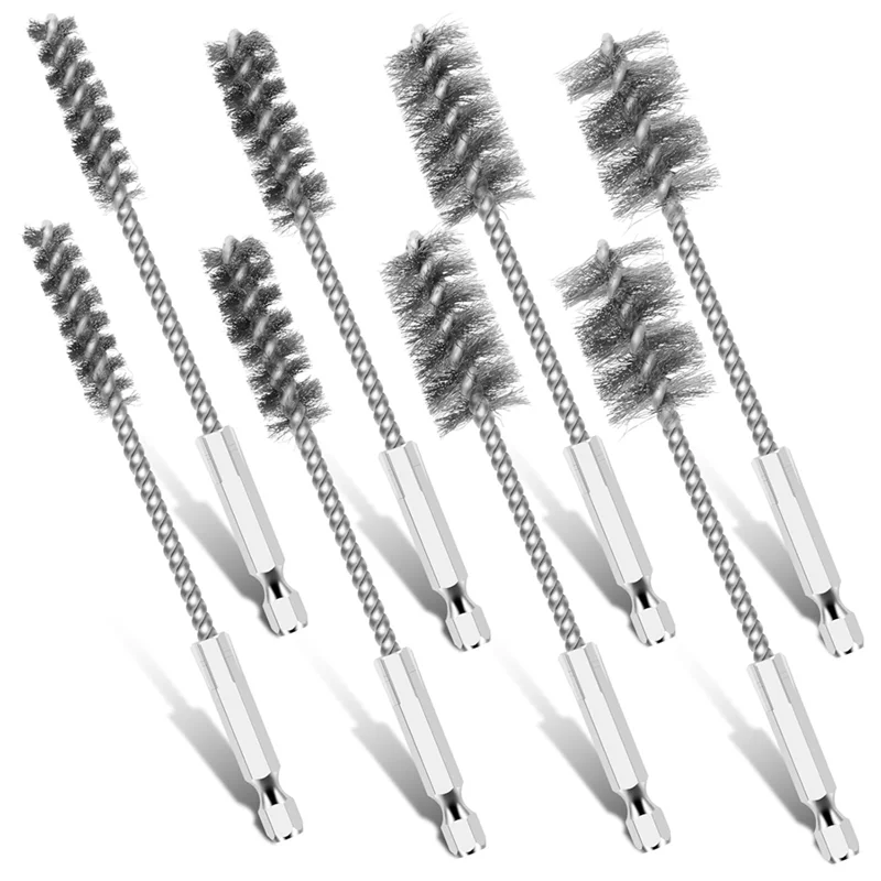 AT02-8Pcs Stainless Steel Wire Brush Enduring Cleaning Wire Brush Withhex Shank Rust Forelectric Drill