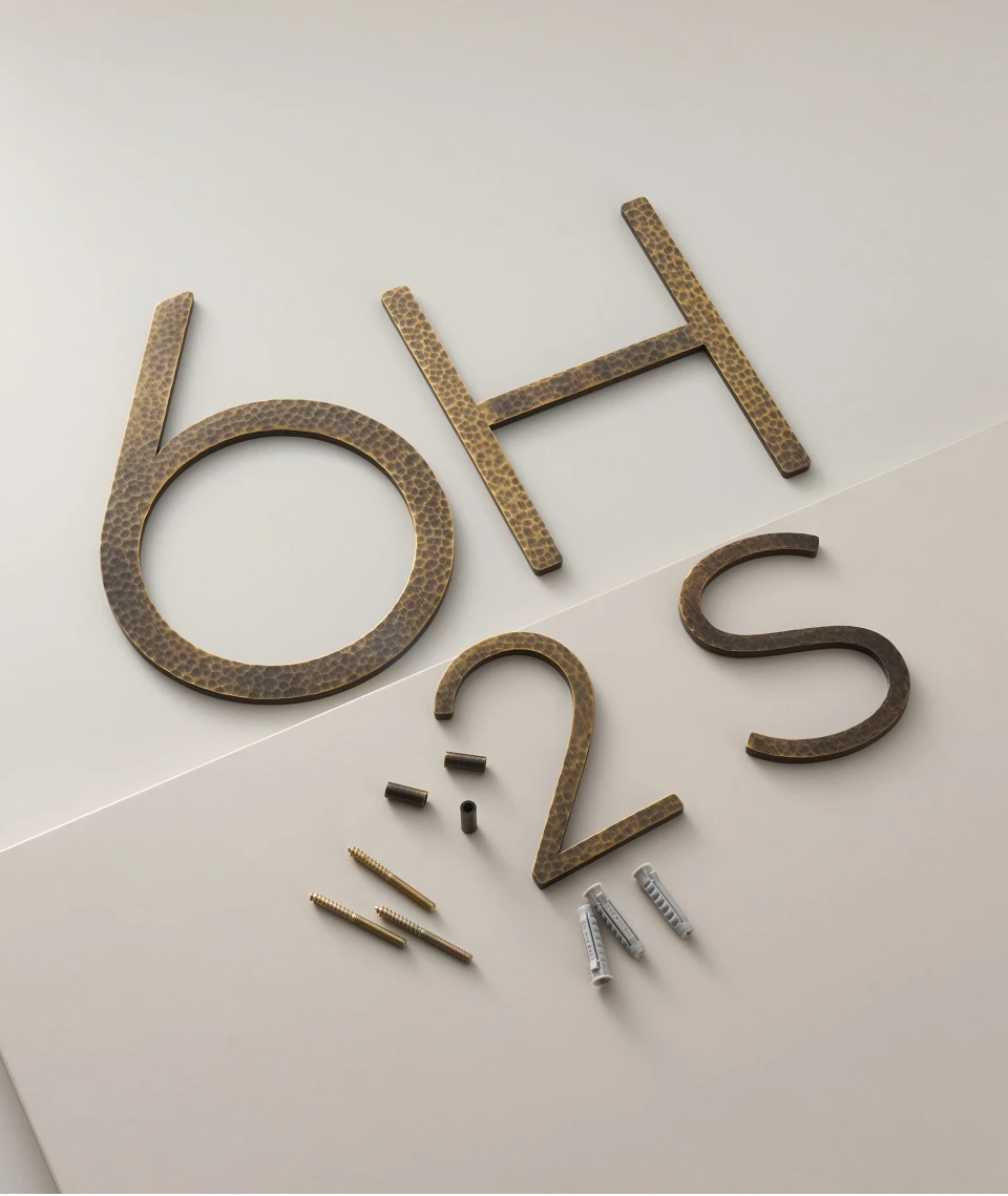 Nurlin Solid Brass Hammered Antique Brass 4-12 Inches 10-30cm Big Number Letter Door House Public Floating Signature