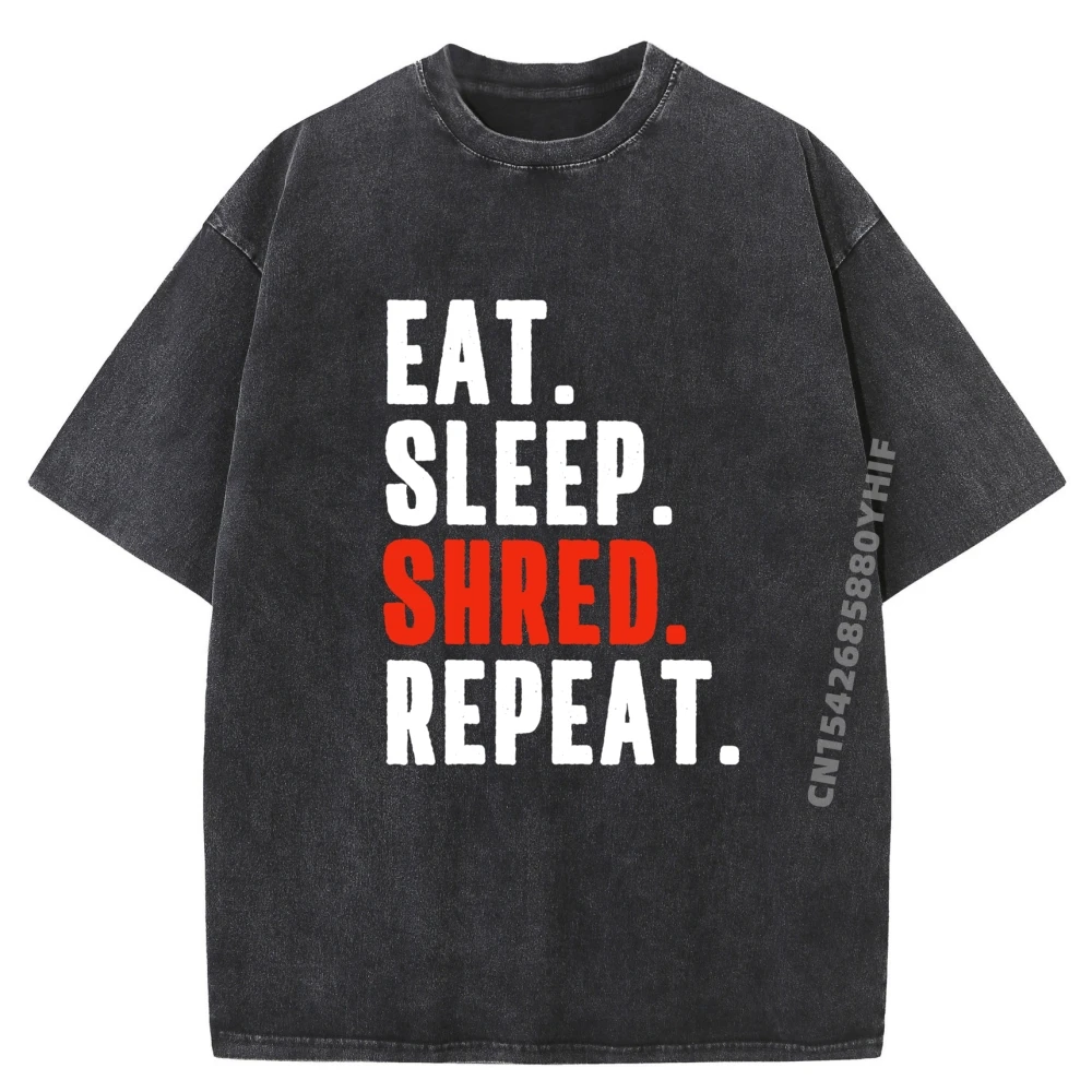 

Eat Sleep Shred Funny Guitar Player Quote Mens Designer Clothes Graphic Camiseta Gift Idea Vintage Washed Shirt
