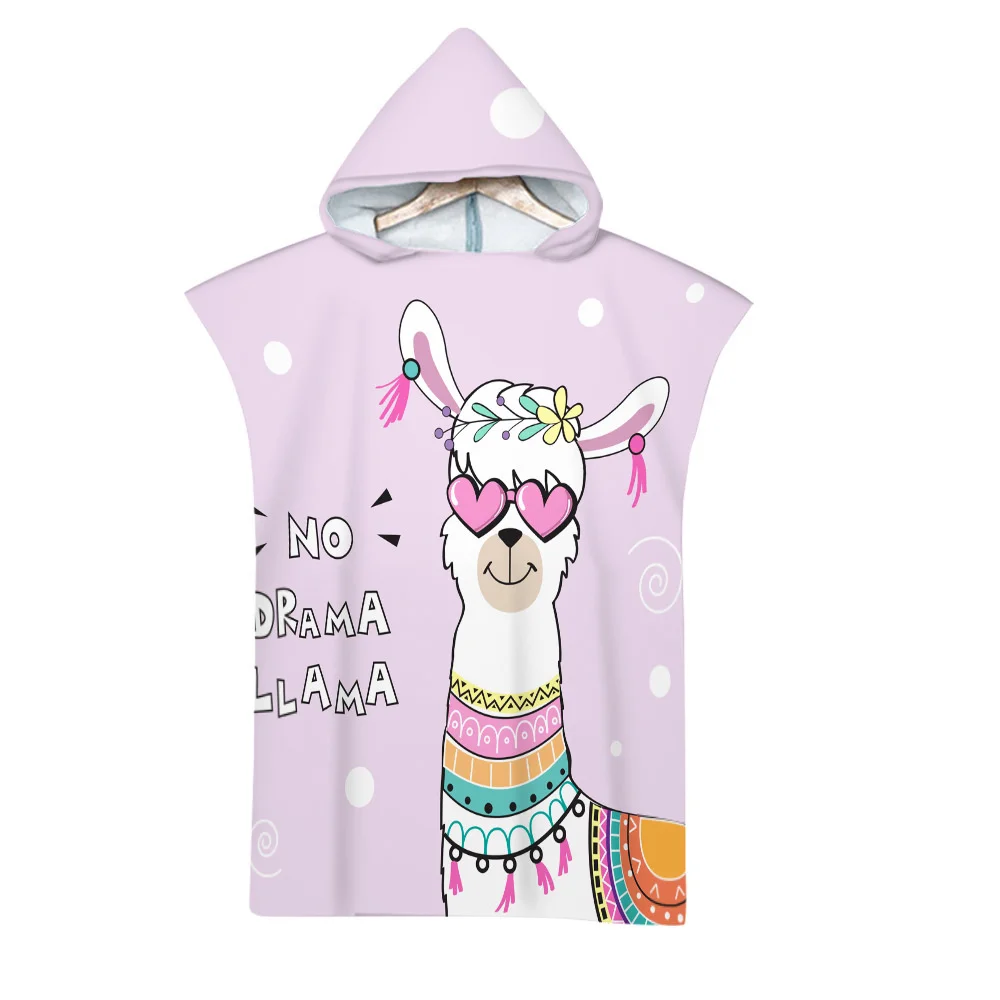 Alpaca Microfiber Quick Dry Large Beach Bath Towel Hooded Cloak Wetsuit Adult Child Parent-Child Poncho Bathrobe For Swim Surf