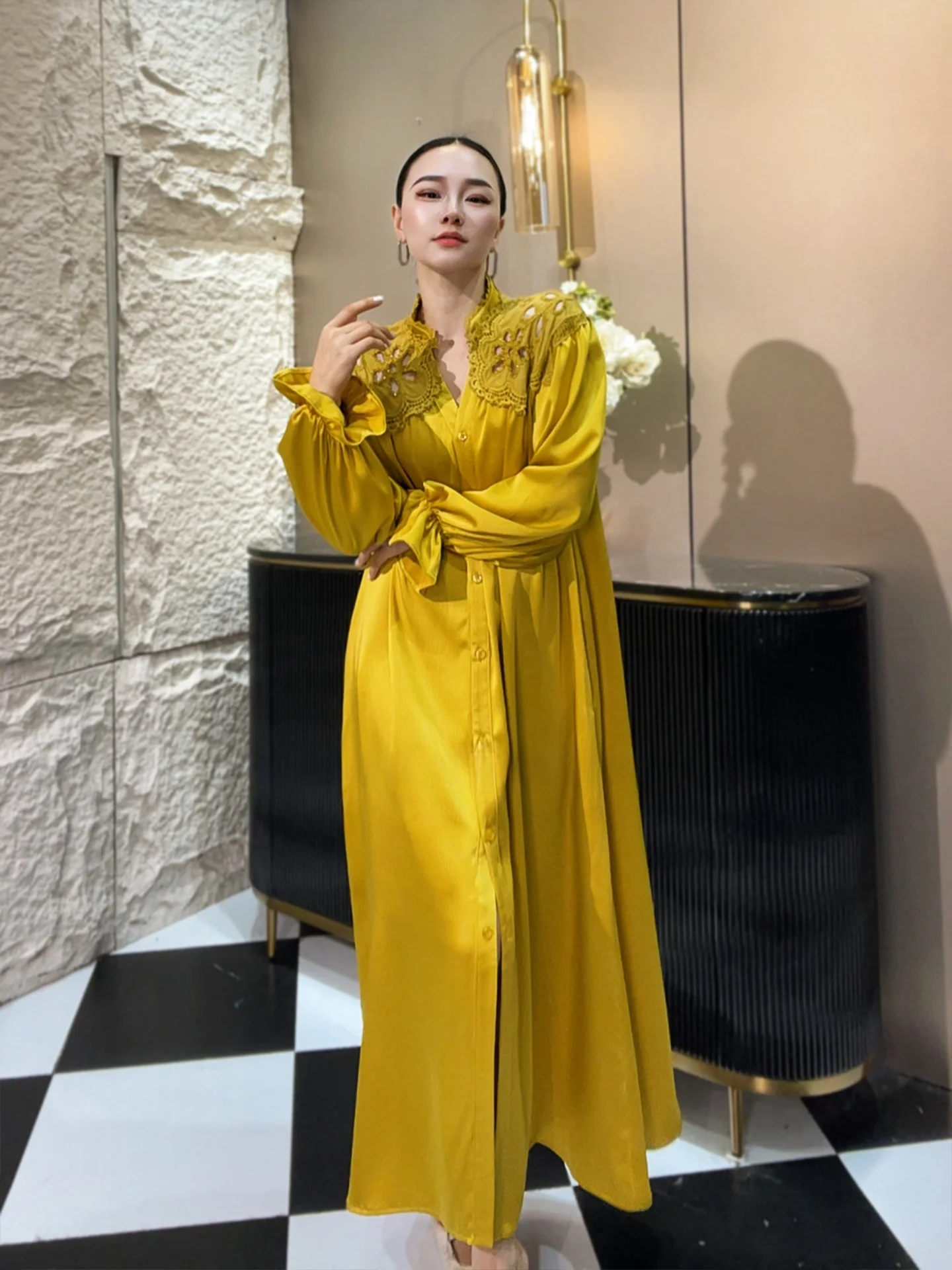 

Ele Long Sve irt Dr Autumn Travel Commute Special Beautiful Silk A-Line Skirt French Sle Women's Dr