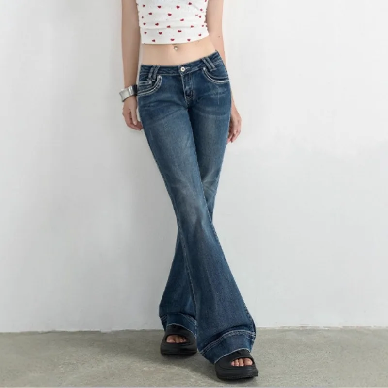 Women's Jeans Vintage Low Rise Flared Pants Fashion Streetwear Baggy Straight Denim Pant High Street Basic Trousers