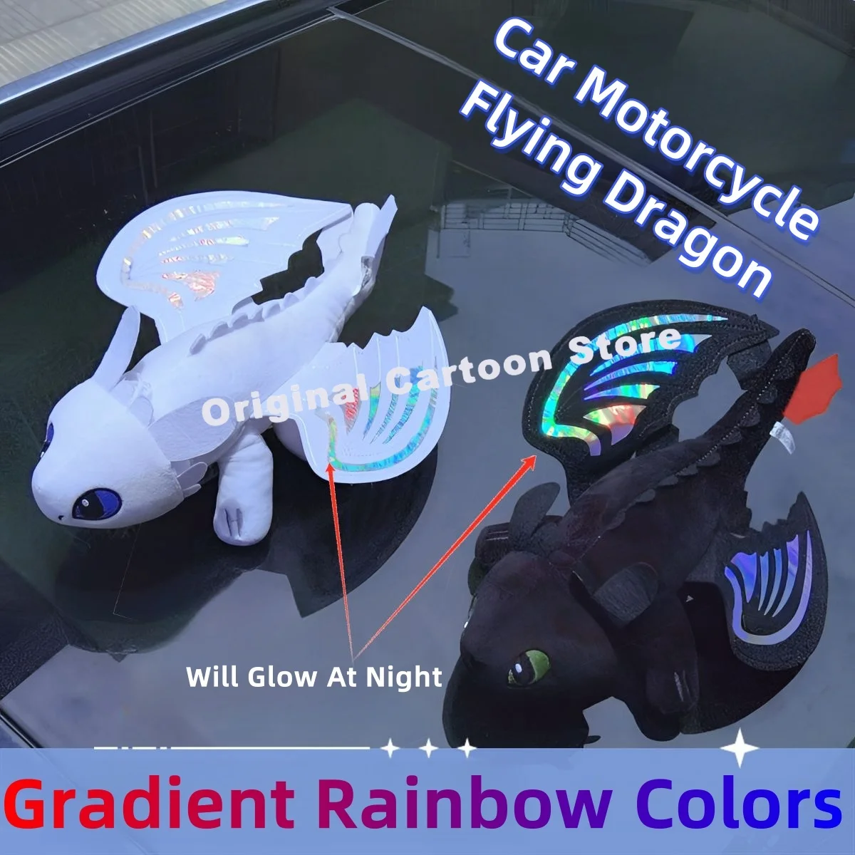 Colorful Car Ornaments Rainbow Teeth Flying Dragon Roof Doll Skylight Motorcycle Helmet Electric Car Decorate Car Accessories