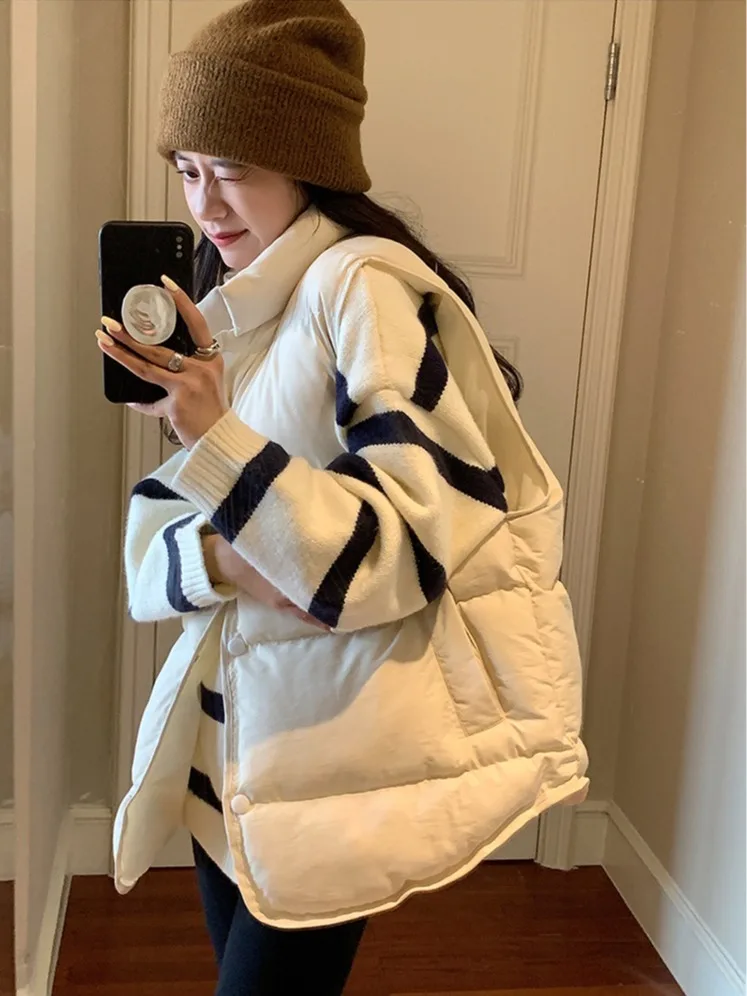 

Зима 2025 г., новый женский свободный хлопковый теплый жилет с подкладкой, джет, верхняя одежда для похудения, корейский Sle Thiened