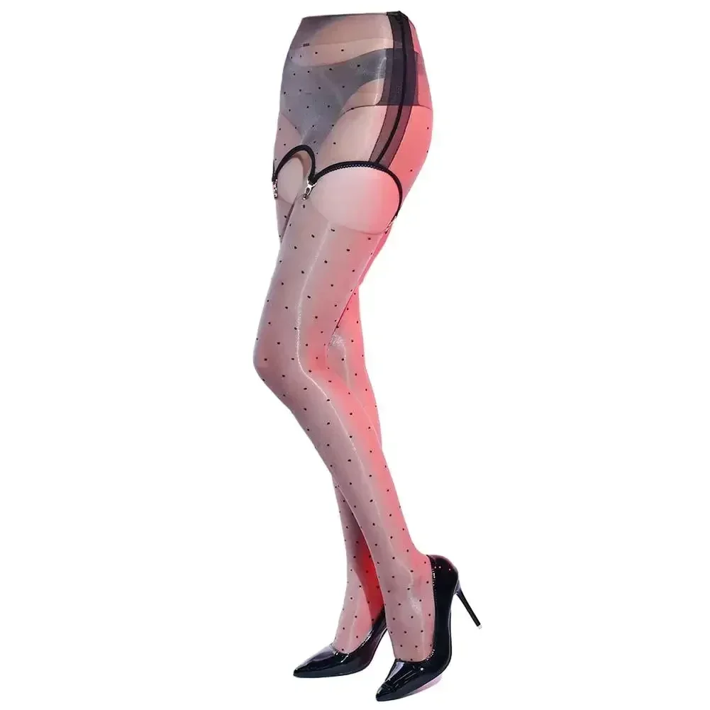 Club Oil Shiny Stockings  Women Sexy Polka Dot Tights  Sheer Pantyhose  Luxury Series  High Leg Pantyhose