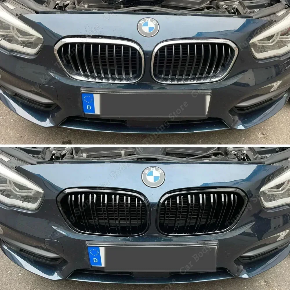 Gloss Black Double Line Air Intake Grille For BMW 1 Series F20 F21 Front Kidney Grille 116d 120i 120d M135i 2012-2018 Tuning