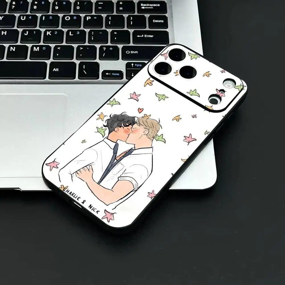 H-Heartstopper Series TV Phone Case Fashion Black Frosted TPU Phone Case for iPhone 12-17. UV Spray Painted Design, Anti-fall Da