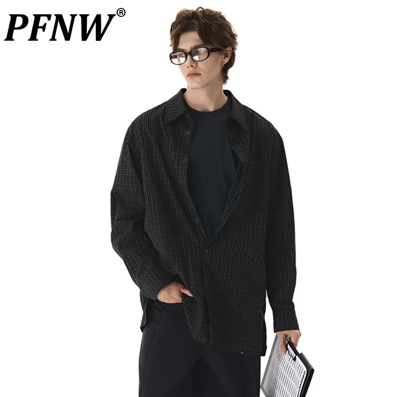 

PFNW Plaid Long Sleeve Shirts Men Wrinkle-resistante Loose Tops Casual Male Single Breasted Streetwear 2024 New Fashion 28W3750