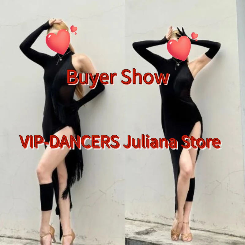 ZYM 원 슬리브 라틴 댄스 태슬 드레스 여성 차차 라틴 댄스 대회 드레스 성인 공연 댄스 의상 SL14189