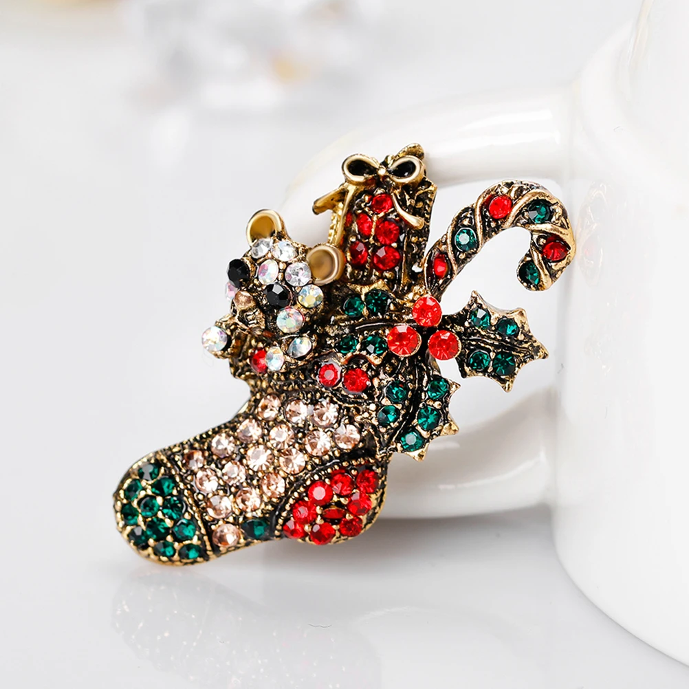

2Pcs Rhinestone Christmas Brooch Jingle Bell Shape Alloy Pin for Sweater Dress Suit Shirt Decor Festive Holiday Gift