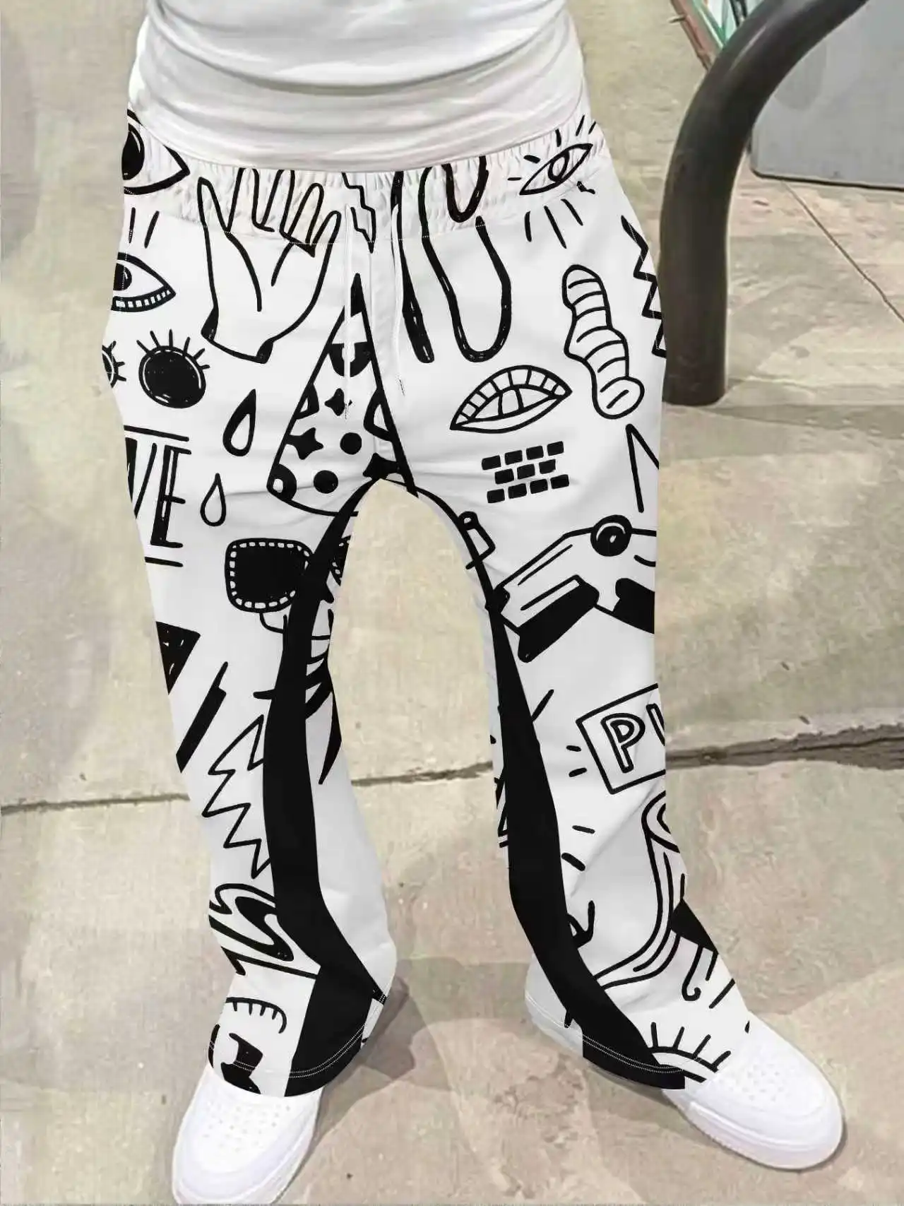 

Мужские новые стильные праздничные модные брюки с принтом, брюки-клеш, уличная одежда в стиле хип-хоп, модные брюки на шнурке, уличные пляжные брюки