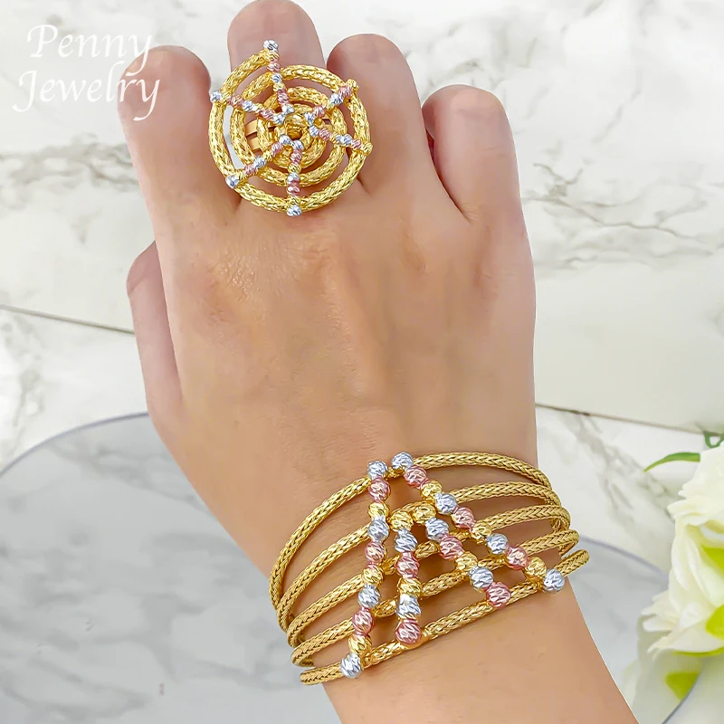 Luxury Chunky Choker Exaggerated 4Pcs Jewelry Set for Woman Necklace Earrings Bracelet Ring African Bridal Wedding Party Gifts