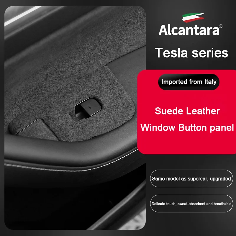 4Pcs Italian Premium Alcantara Window Lifter Cover For Tesla Model 3, Model Y Window Switch Button Decoration Frame Accessories