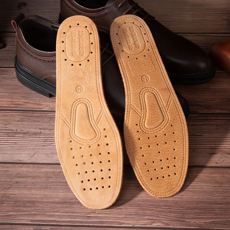 Men's Sweat-absorbing Genuine Leather Cowhide Breathable Thickened Sports Shock-absorbing Pigskin Shoe Insoles
