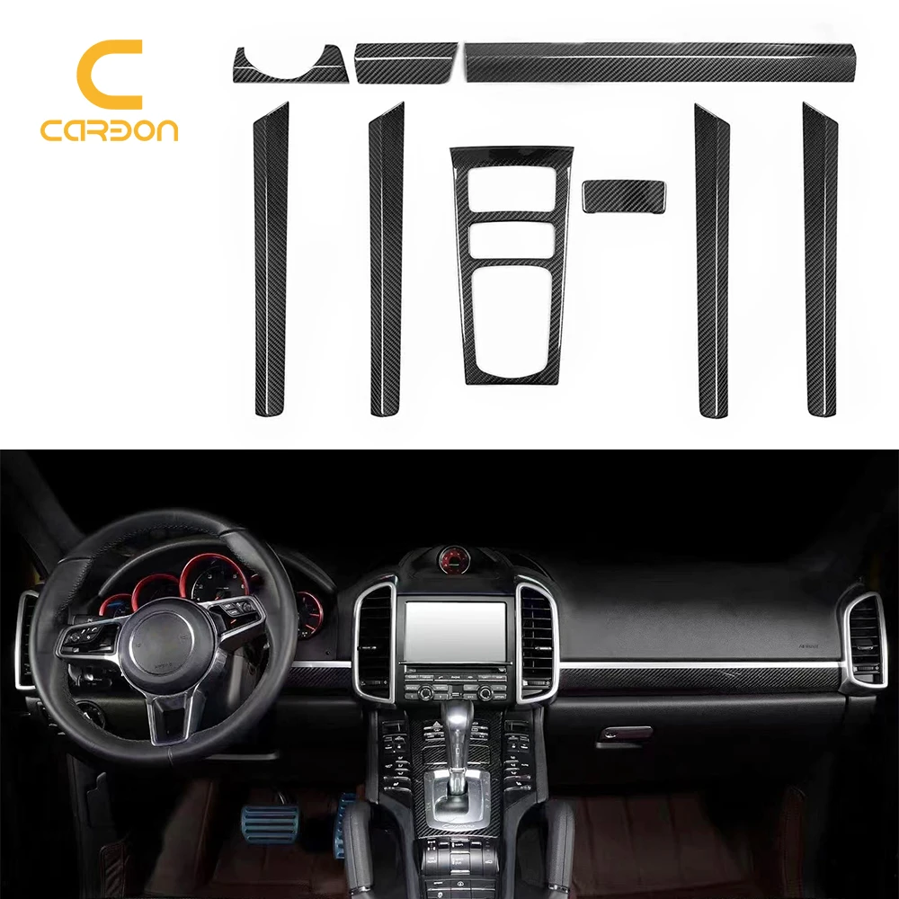 Caynne Interior Dry Carbon Fiber Interior Accessories Central Control Panel Frame Dashboard Console Cover For Porsche Caynne 958