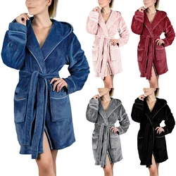 Winter Thick Fluffy Fleece Robe Casual Plush Shawl Bathrobe Home Clothes Long Sleeve Patchwork Robe For Women Coats Robe Overall