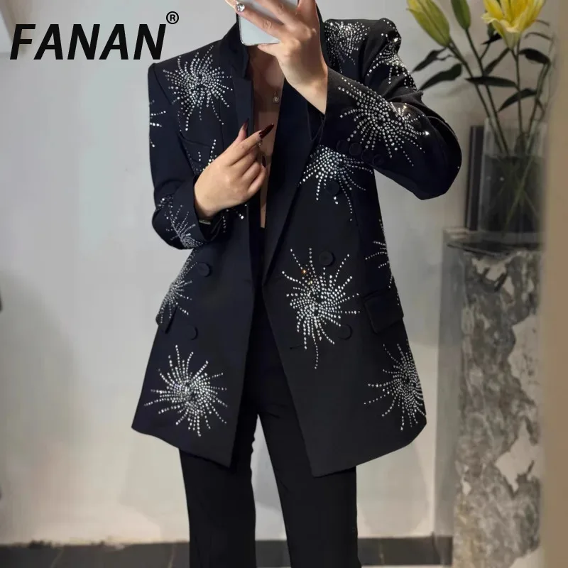 

FANAN элитные блейзеры с ромбовидным дизайном для женщин, однобортные офисные женские темпераментные куртки с длинными рукавами, новинка осени 2023 г.