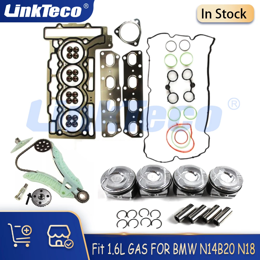 

Engine Parts Cylinder Head Gasket Piston Set Timing Chain Kit Fit 1.6 T L GAS N14B20 N18 FOR BMW MINI R55 R56 08-11 1.6L 1.6T