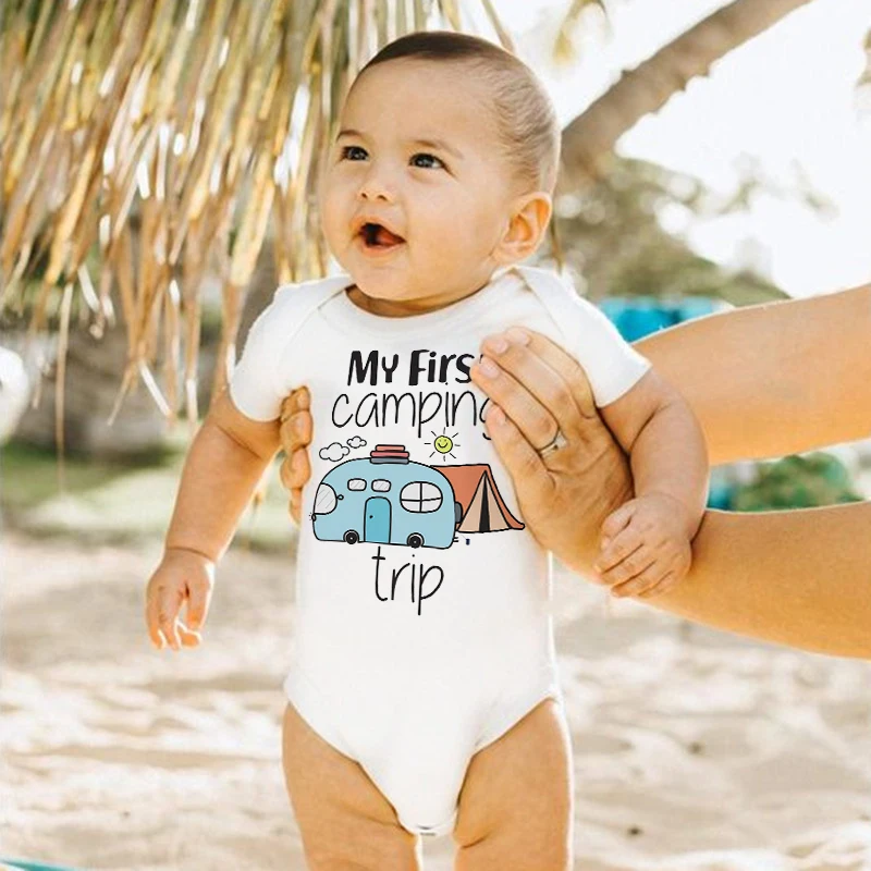 My First Camping Printed Baby Bodysuit Summer Outdoor Camping Jumpsuit Outfits Newbron Short Sleeve Clothes Boys Girls Romper