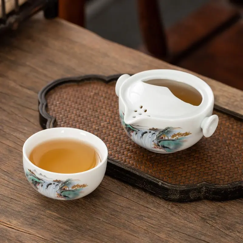 Chinese pattern ceramic travel tea set 1 cup+1 pot,tea cup teapot Teaware teapot kettle porcelain travel elegant gaiwan tea cup