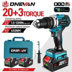 ONEVAN 650NM 13MM Brushless Electric Drill 20+3 Torque Cordless Impact Drill Li-ion Electric Screwdriver For Makita Battery Pin