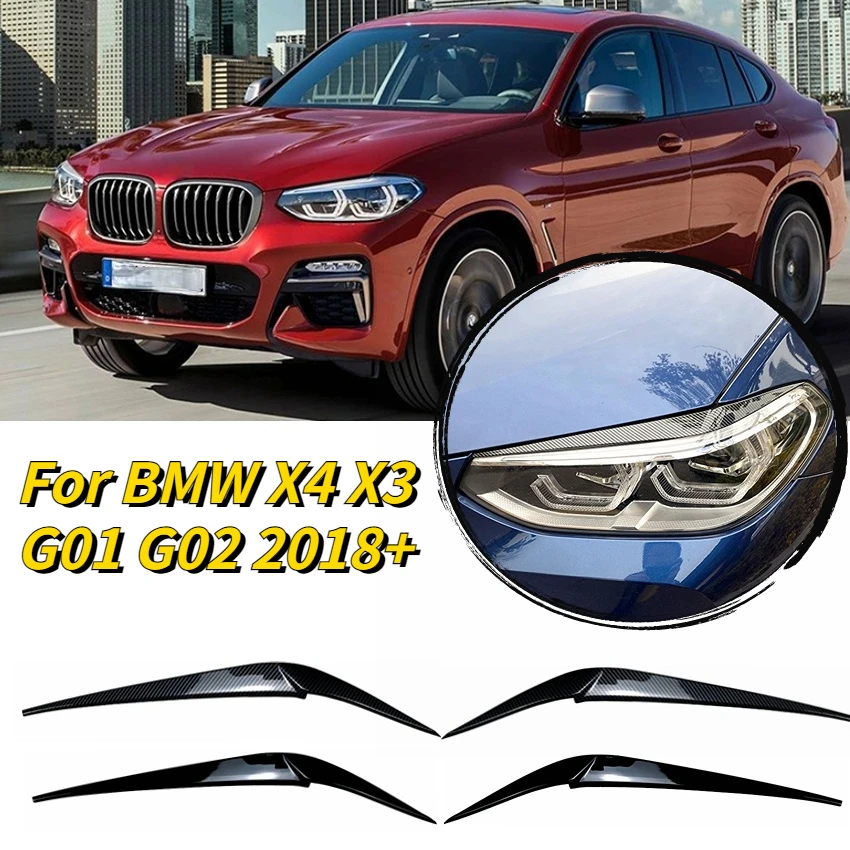 

For BMW X4 X3 G01 G02 2018 2019 2020 2021 2pcs Gloss Black Headlight Eyebrows Car Headlight Eyelids Lids ABS Plastic Accessories